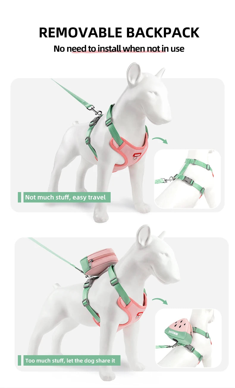 Cute Fruit-Themed Cat Harness with Detachable Backpack - Reflective, Adjustable Vest for Small to Medium Cats,Cat Backpack