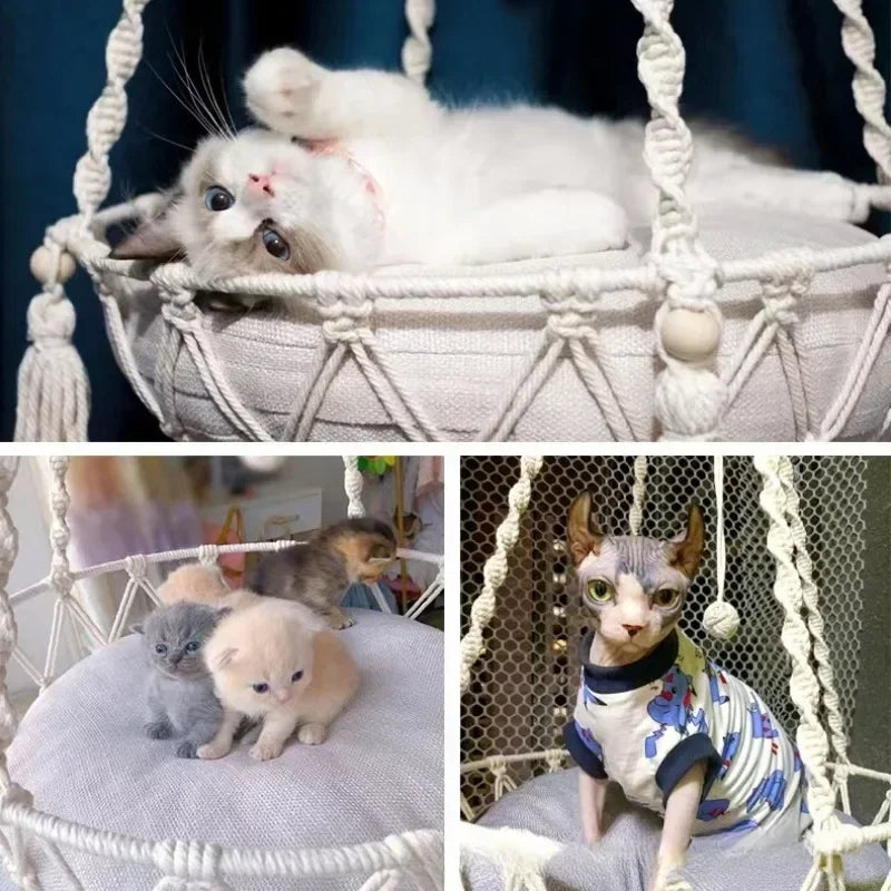 New Pet Hammock Cat Swing Hand Woven Cotton Rope Cats Hanging Basket Kitten Hanging String Den Indoor Pend Nest Pets Supplies