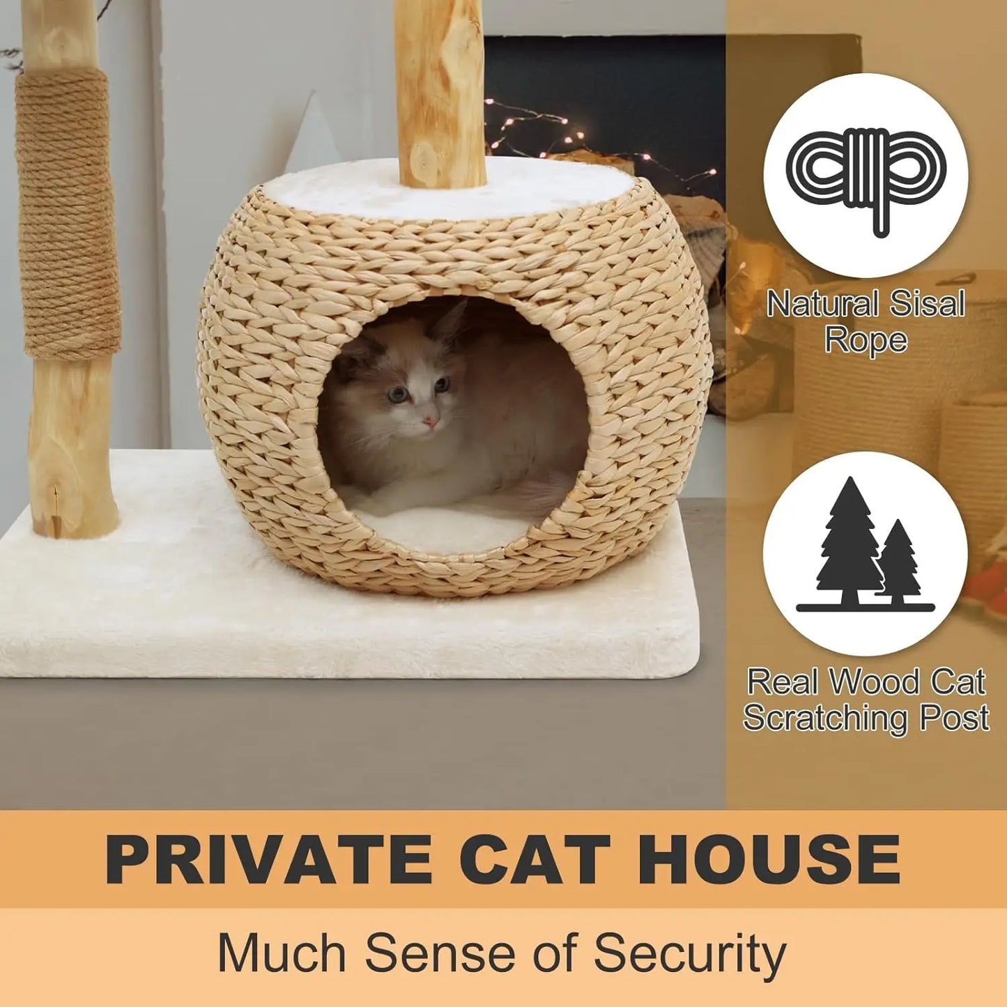 Modern Cat Tree Tower for Indoor , Real Branch Luxury Condo with Scratching Post, Jumping Platforms, cat furniture