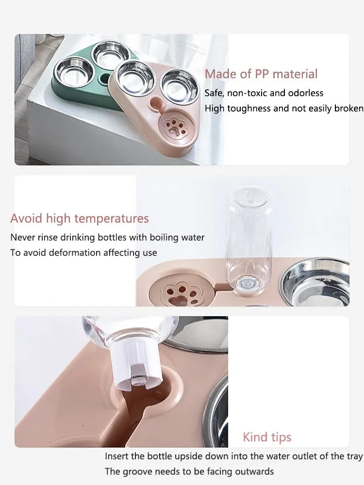 Dog And Cat Self-service Feeder Anti-knock Double Bowl Water Bottle Pet Supplies Stainless Steel Feeder Cat Drinking Fountain