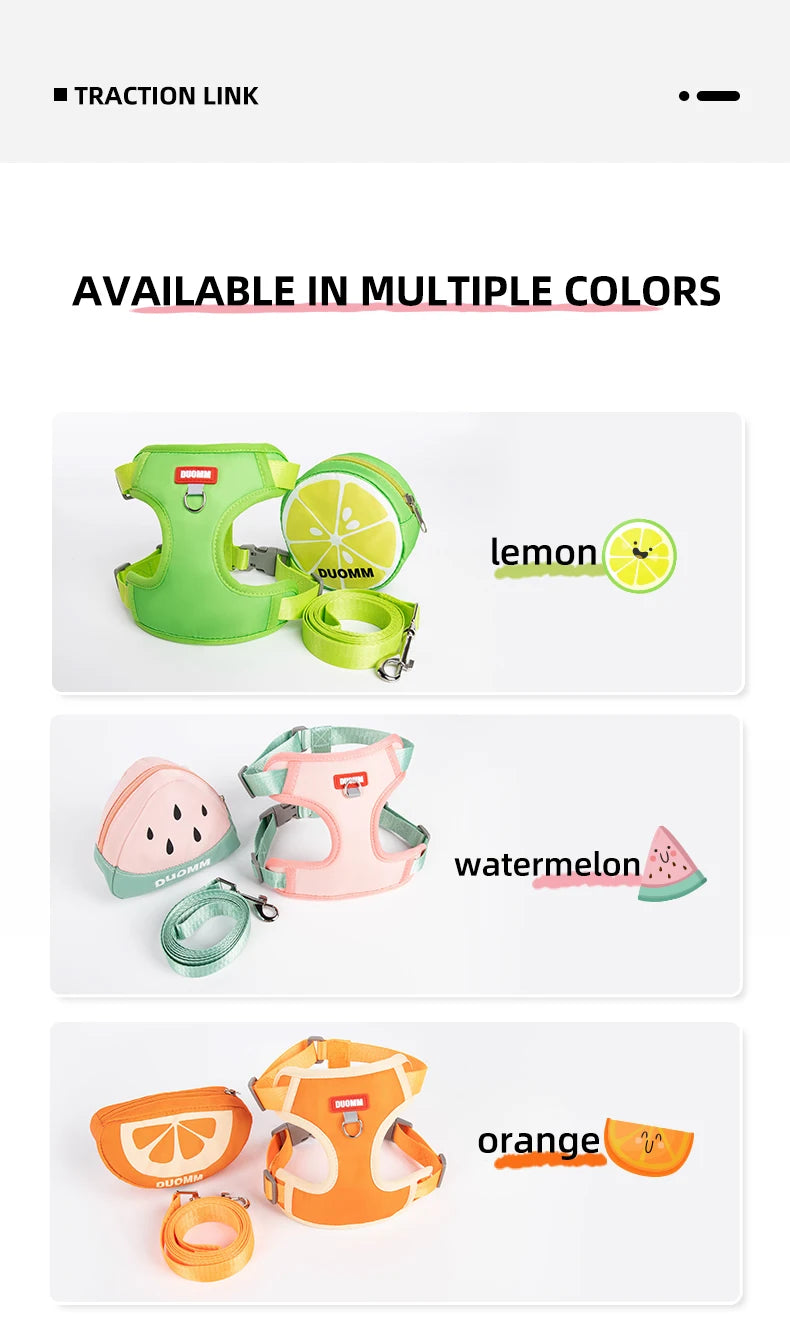 Cute Fruit-Themed Cat Harness with Detachable Backpack - Reflective, Adjustable Vest for Small to Medium Cats,Cat Backpack