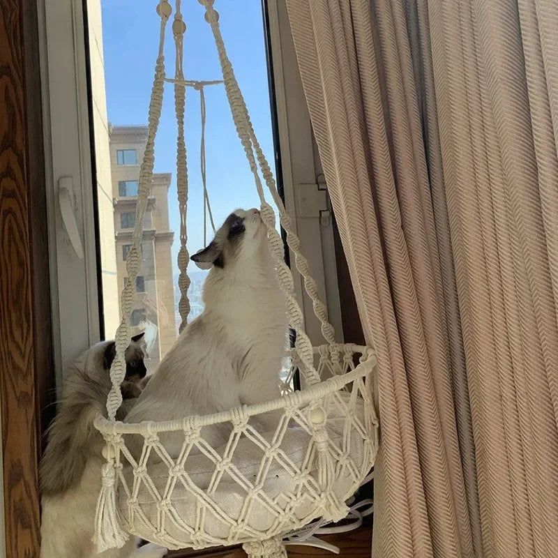 New Pet Hammock Cat Swing Hand Woven Cotton Rope Cats Hanging Basket Kitten Hanging String Den Indoor Pend Nest Pets Supplies
