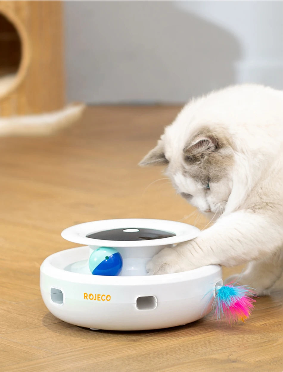 ROJECO 2 in 1 Smart Cat Toys Automatic Feather Fun Ball Toy Set For Cat Dog 5 Modes Electronic Interactive Pet Toy Accessories