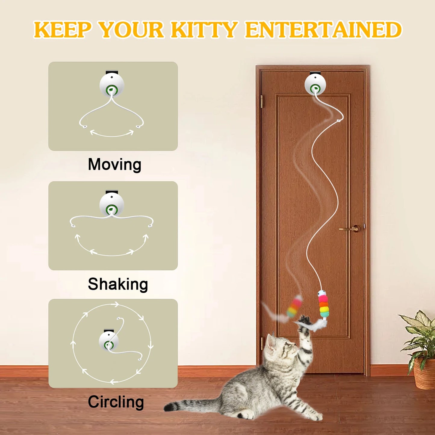 Interactive Cat Feather Toys, Hanging Electric Cat Toys for Indoor Cats, Cat Teaser Toy, Kitten Toys, Automatic Cat Toy