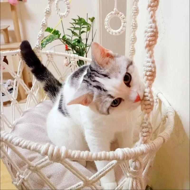 New Pet Hammock Cat Swing Hand Woven Cotton Rope Cats Hanging Basket Kitten Hanging String Den Indoor Pend Nest Pets Supplies