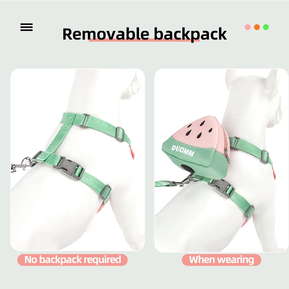Cute Fruit-Themed Cat Harness with Detachable Backpack - Reflective, Adjustable Vest for Small to Medium Cats,Cat Backpack