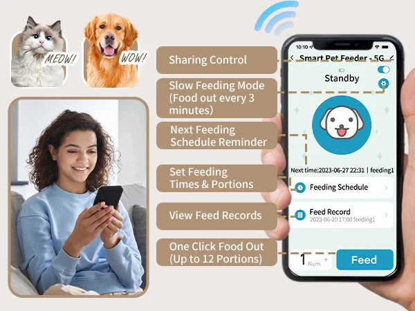PAPIFEED Smart Automatic Cat Feeders WiFi Pet Feeder with APP Control for Remote Feeding Detachable for Easy Clean Cat Food