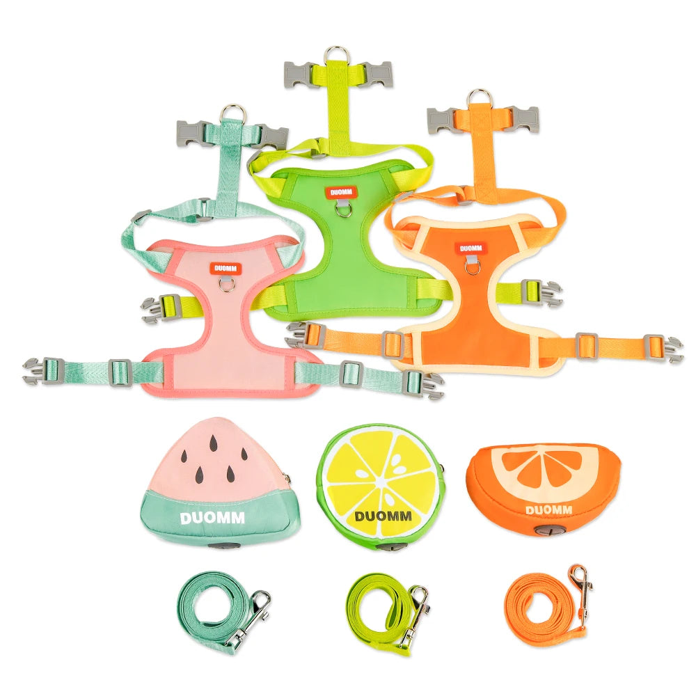 Cute Fruit-Themed Cat Harness with Detachable Backpack - Reflective, Adjustable Vest for Small to Medium Cats,Cat Backpack