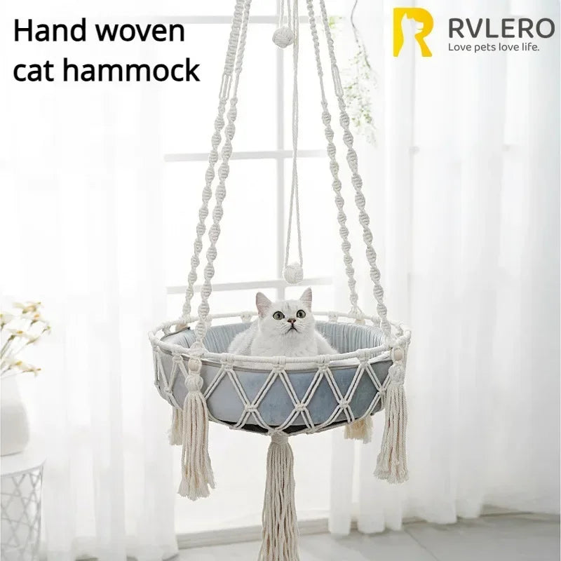 New Pet Hammock Cat Swing Hand Woven Cotton Rope Cats Hanging Basket Kitten Hanging String Den Indoor Pend Nest Pets Supplies