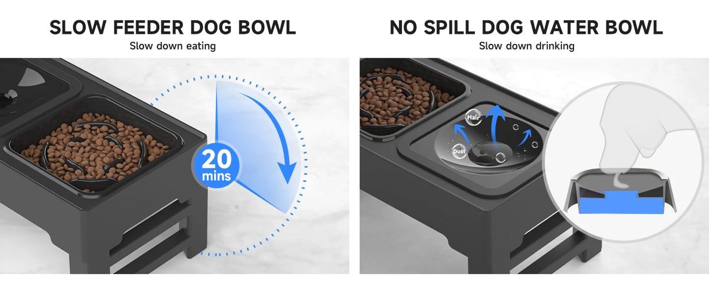 ELS PET Elevated Dog Bowls Adjustable Raised Dog Bowl with Slow Feeder Dog Bowl and Dog Water Bowl Non-Spill for Dogs and Pets