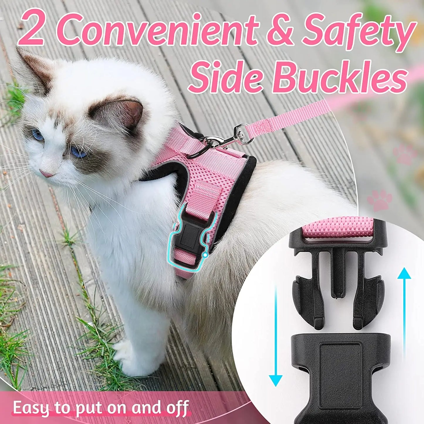 YOKEE Soft Mesh Small Cat Harness and Leash Set Adjustable Vest Escape Proof for Pet Kitten Easy Control Reflective Puppy Dogs