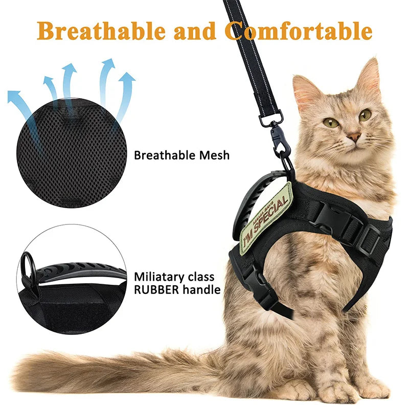 Escape-Proof Cat Harness and Leash Set,Adjustable, Tactical, Small Dog Harness with Control Handle,for Small Dogs and Cats