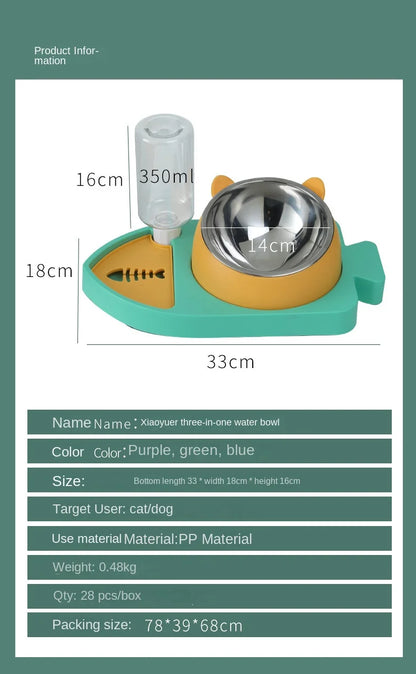 Fish-shaped Three-in-one Feeding Water Dispenser, Non-wetting Mouth, Automatic Water Refilling, Cat Bowl, Bowl, Water Dispenser