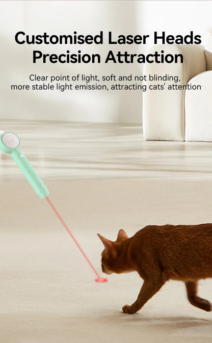 ROJECO Automatic Cat Laser Toy Retractable Cat Teaser Wand with Feather Caterpillar Interactive Pet Laser Toys for Kitten Cats