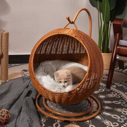 Internet celebrity semi-enclosed pet hammock cat nest cat cage round cat hanging bed basket rattan summerhammock