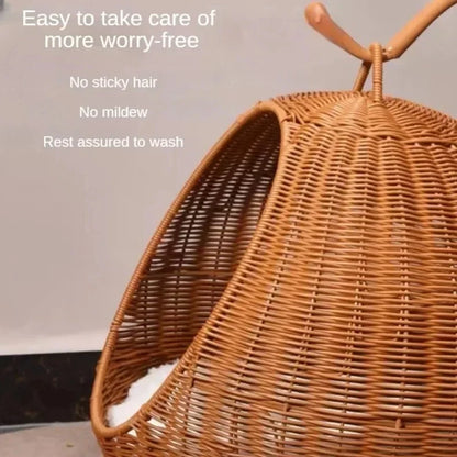 Internet celebrity semi-enclosed pet hammock cat nest cat cage round cat hanging bed basket rattan summerhammock