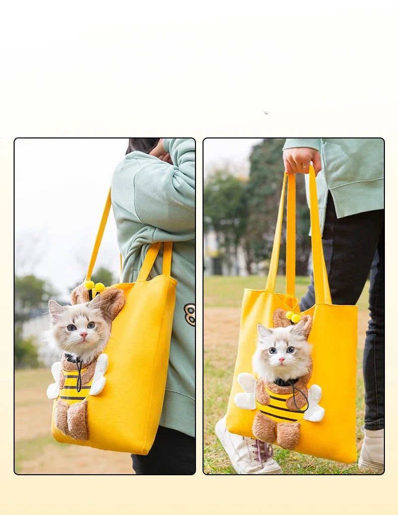 Summer Pet Shoulder Bag with Bee Animal Shape Exposed Pet Storage Bag Outdoor Travel Shopping Small Dog and Cat Handbag Pets Bag