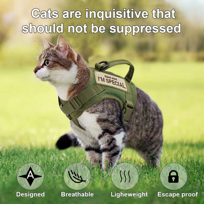 Nylon Cat Harness Vest with 2 Sticker Military Tactical Cats Harness With Handle Cats Small Dogs Pet Training Walking Chihuahua