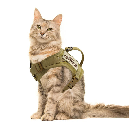 Nylon Cat Harness Vest with 2 Sticker Military Tactical Cats Harness With Handle Cats Small Dogs Pet Training Walking Chihuahua