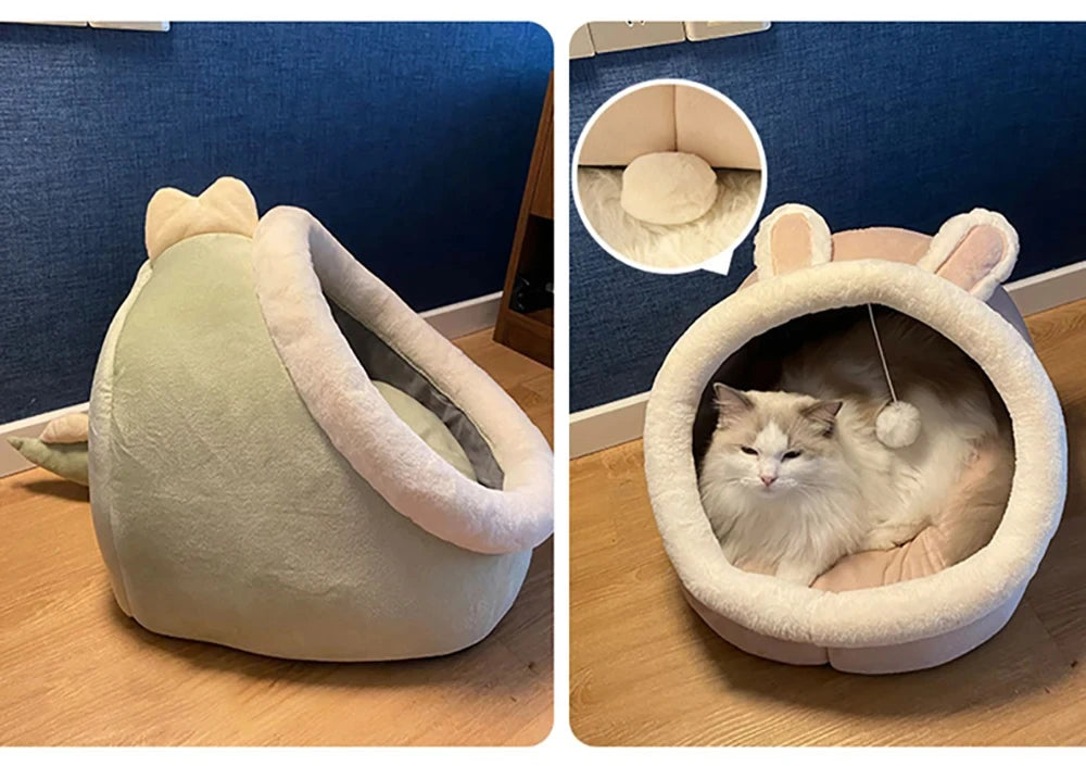 Pet Tent Cave Bed for Cats Small Dogs Self-Warming Cat Tent Bed Cat Hut Comfortable Pet Sleeping Bed Foldable Removable Washable