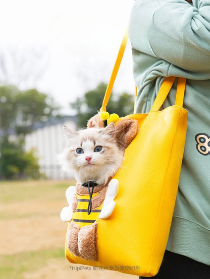 Summer Pet Shoulder Bag with Bee Animal Shape Exposed Pet Storage Bag Outdoor Travel Shopping Small Dog and Cat Handbag Pets Bag