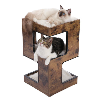 Cat Condo Small Modern Cat Tree for Indoor Cats, 23.6" Wood Cat Furniture, Cat Tower with Free Cat Toy, Scratching Pad and Remov