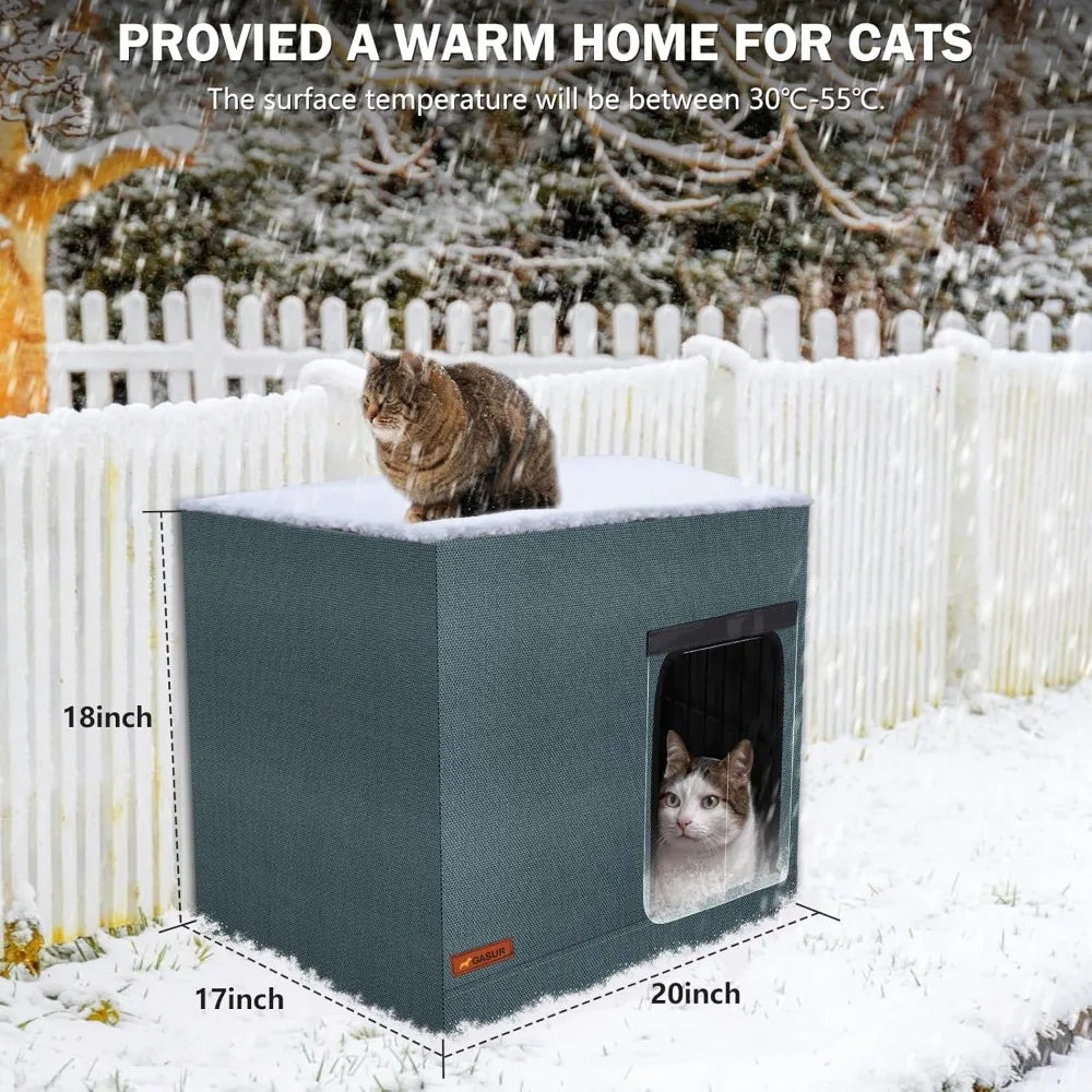 Large Heated Cat House Outdoor in Winter, Highly Elevated Base Waterproof & Insulated Feral Cats House, Outdoor Cats Products