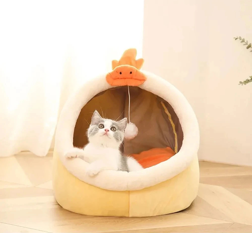 Pet Tent Cave Bed for Cats Small Dogs Self-Warming Cat Tent Bed Cat Hut Comfortable Pet Sleeping Bed Foldable Removable Washable