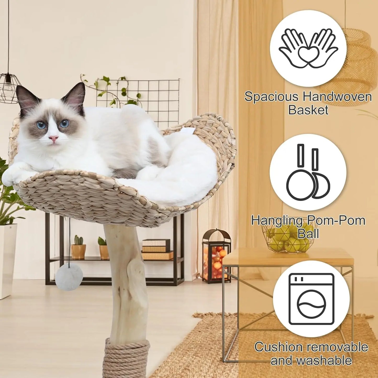 Modern Cat Tree Tower for Indoor , Real Branch Luxury Condo with Scratching Post, Jumping Platforms,  cat furniture