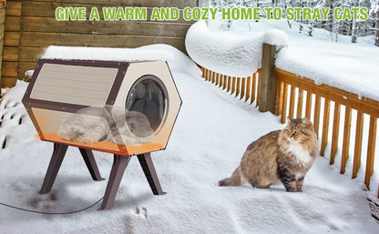 Outdoor Heated Cat House, Heater Insulated Feral Cat Shelter with Adjustable Temperature and Time Cat House with Escape Door