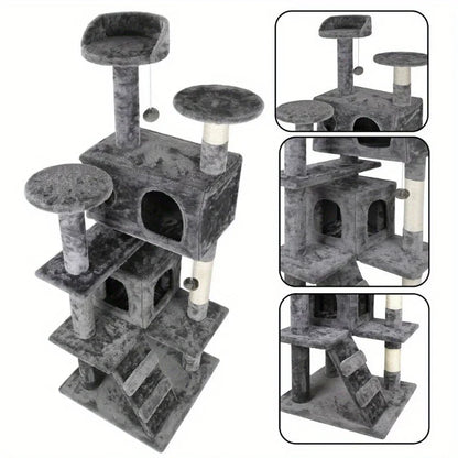 55" Cat Tree Tower Activity Center Playing House Grey/Beige/Blue/Brown/Pink