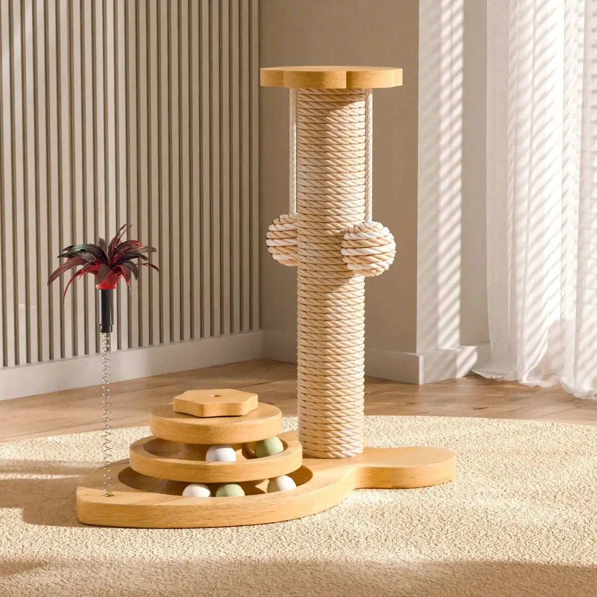 Cat scratch board is wear-resistant and does not shed debris. Cat scratch column is made of sisal hemp, and cat toys are used to