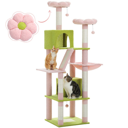 H180CM Large Cat Tree for Indoor Tall Tower for Cat Multi-Level Plush with Natural Sisal Scratching Post Condos Perches Hammock