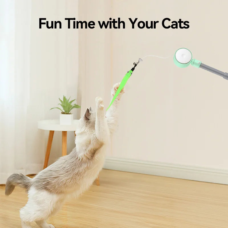 ROJECO Automatic Cat Laser Toy Retractable Cat Teaser Wand with Feather Caterpillar Interactive Pet Laser Toys for Kitten Cats