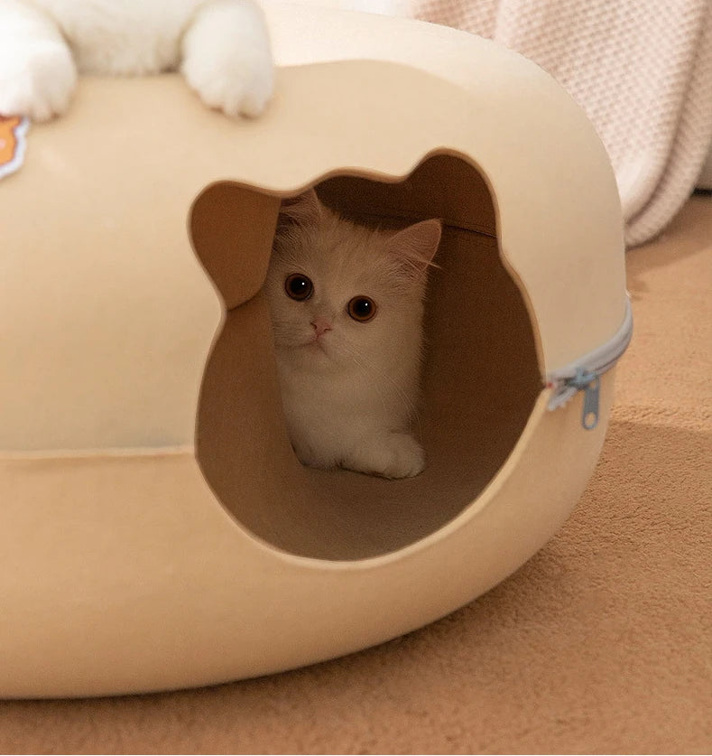 Cat Tunnel Bed for Cats Peekaboo Cat Cave Dual-Opening Cat Cave for Medium Large Cats Scratchable Donut Cat Bed Cat Donut Tunnel