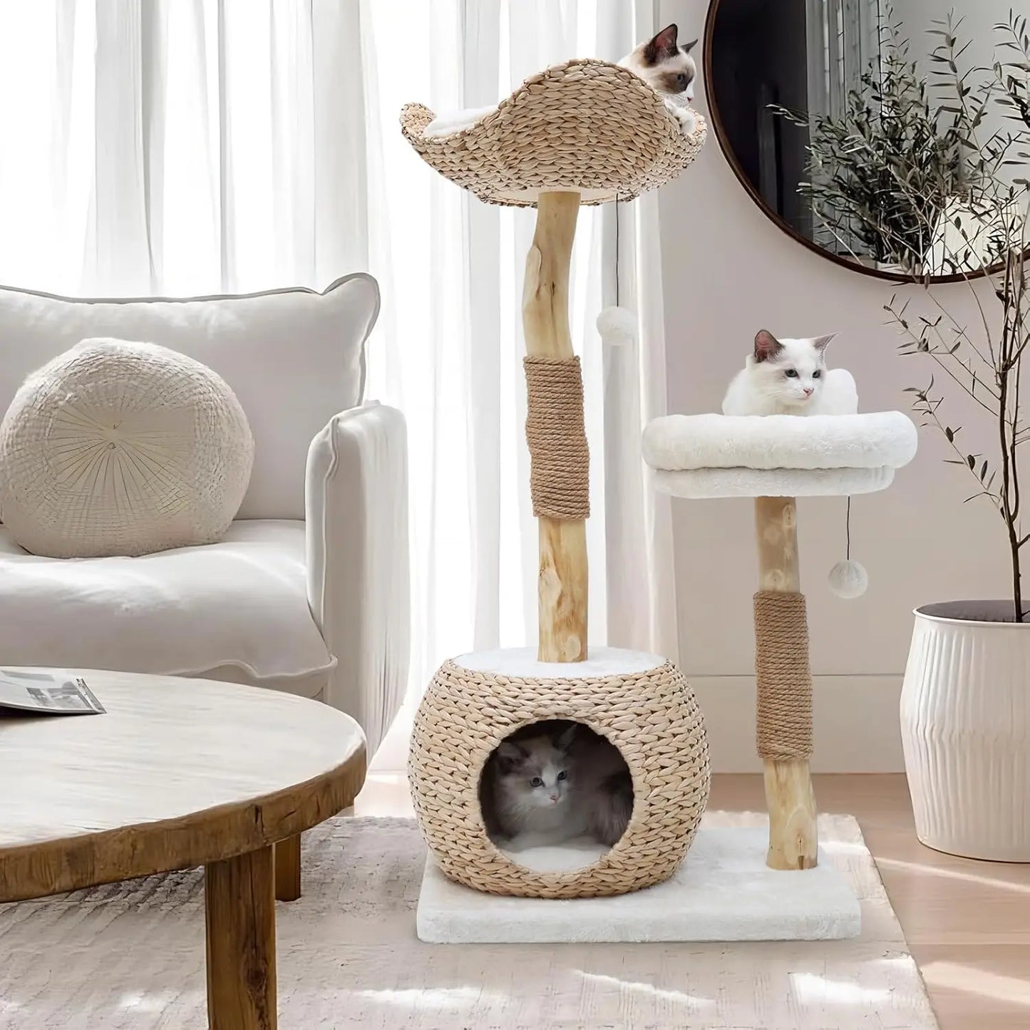 Modern Cat Tree Tower for Indoor , Real Branch Luxury Condo with Scratching Post, Jumping Platforms,  cat furniture