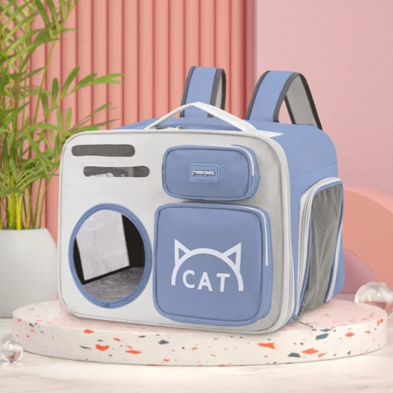 Breathable Cat Carrier Bags Portable Cat Bag Oxford Cloth Resistant Pet Bag Outdoor Pet Backpack Folding Cat Transport Bag