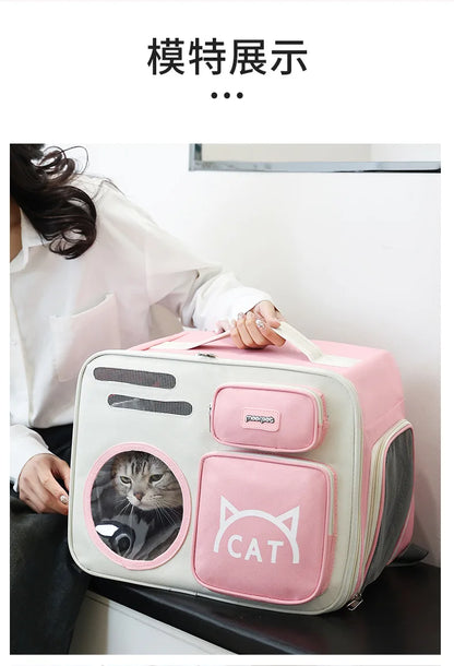 Breathable Cat Carrier Bags Portable Cat Bag Oxford Cloth Resistant Pet Bag Outdoor Pet Backpack Folding Cat Transport Bag