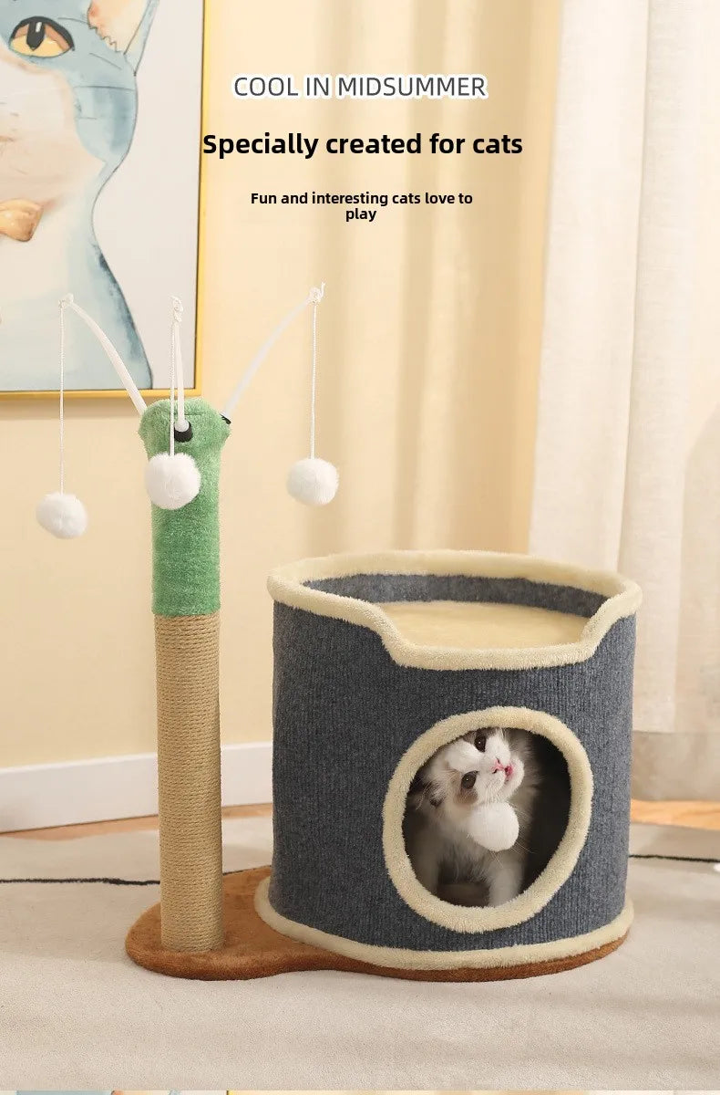 3-tiers Cat Bed Pet House Covered Cave with soft mat Large Hideaway Cat Tent with Fluffy Ball Hanging Accessories