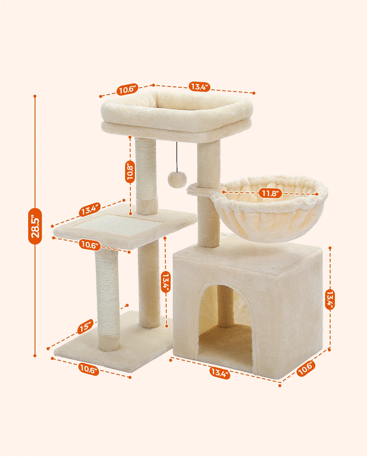 Cat tree Cat Tower for Indoor Cats 2 Styles Cat Activity Tree with Cat Scratching Posts Big Hammock and Removable Top Perch Grey