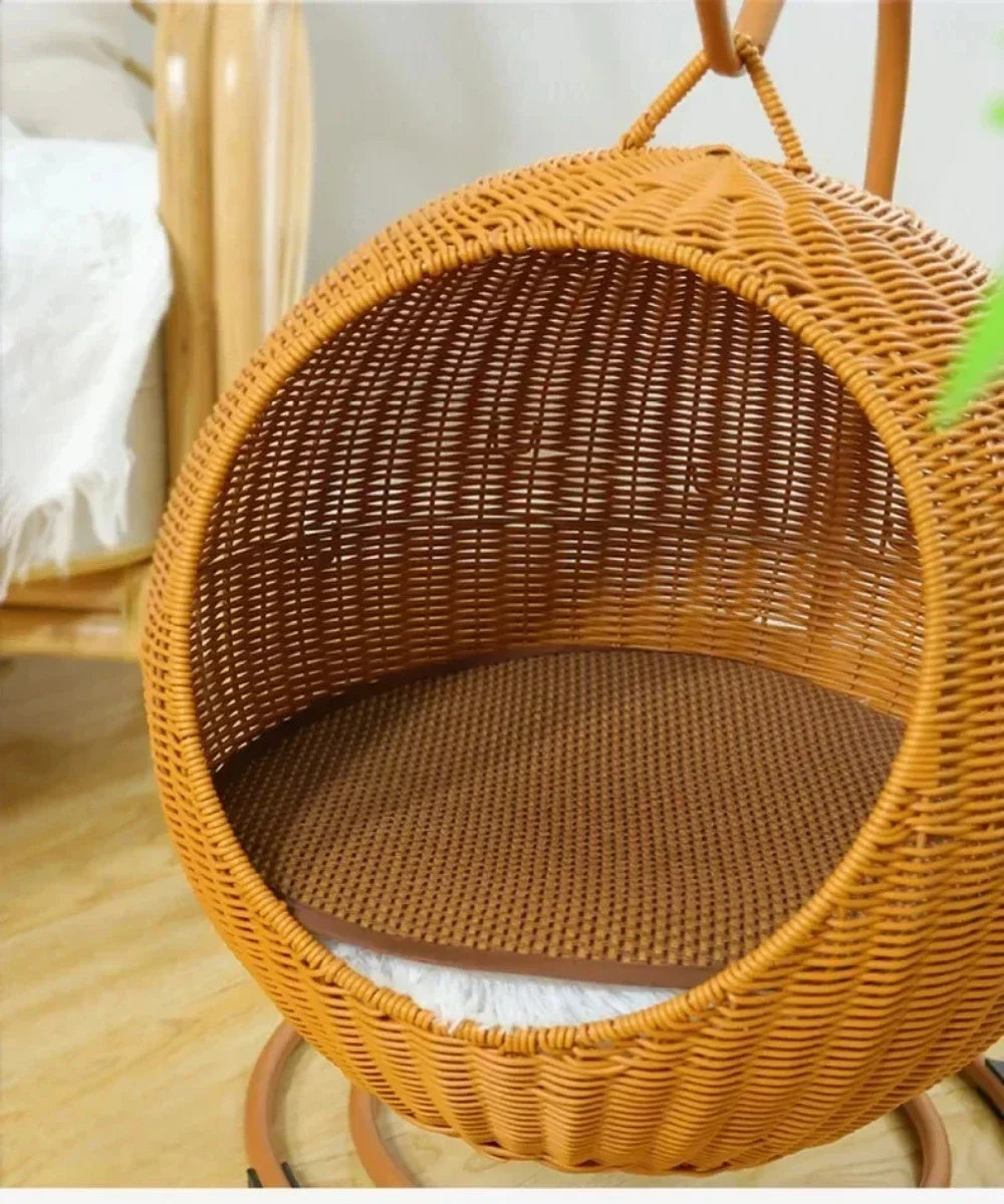 Internet celebrity semi-enclosed pet hammock cat nest cat cage round cat hanging bed basket rattan summerhammock