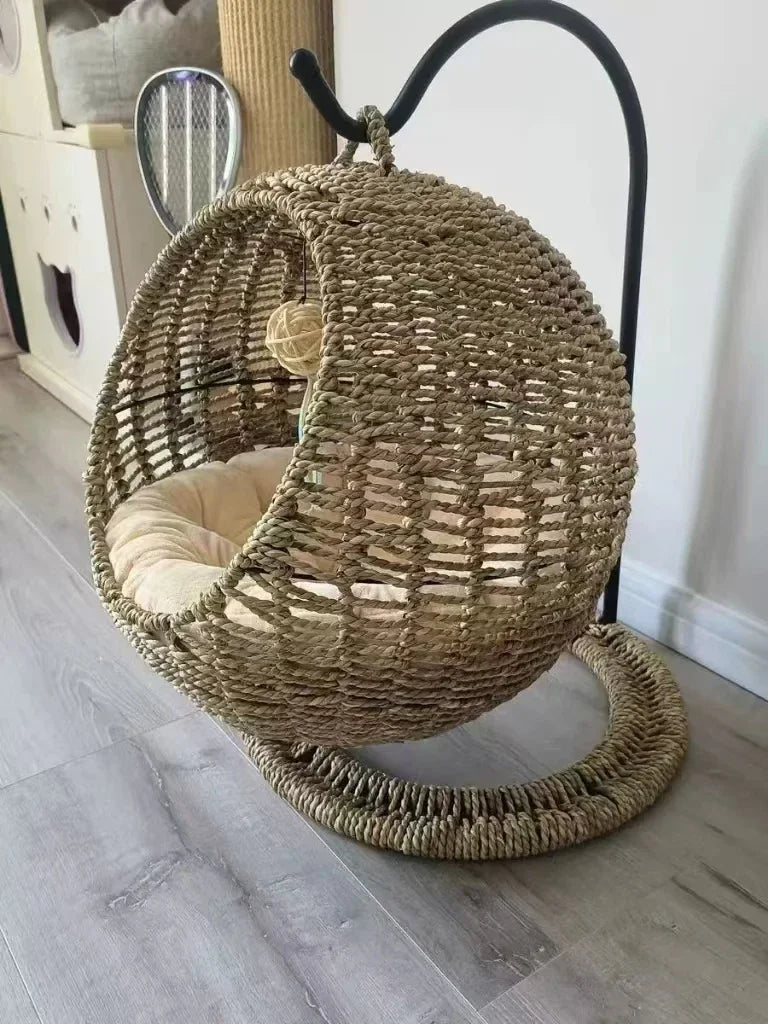 Internet celebrity semi-enclosed pet hammock cat nest cat cage round cat hanging bed basket rattan summerhammock