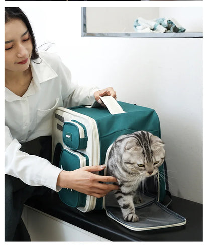 Breathable Cat Carrier Bags Portable Cat Bag Oxford Cloth Resistant Pet Bag Outdoor Pet Backpack Folding Cat Transport Bag