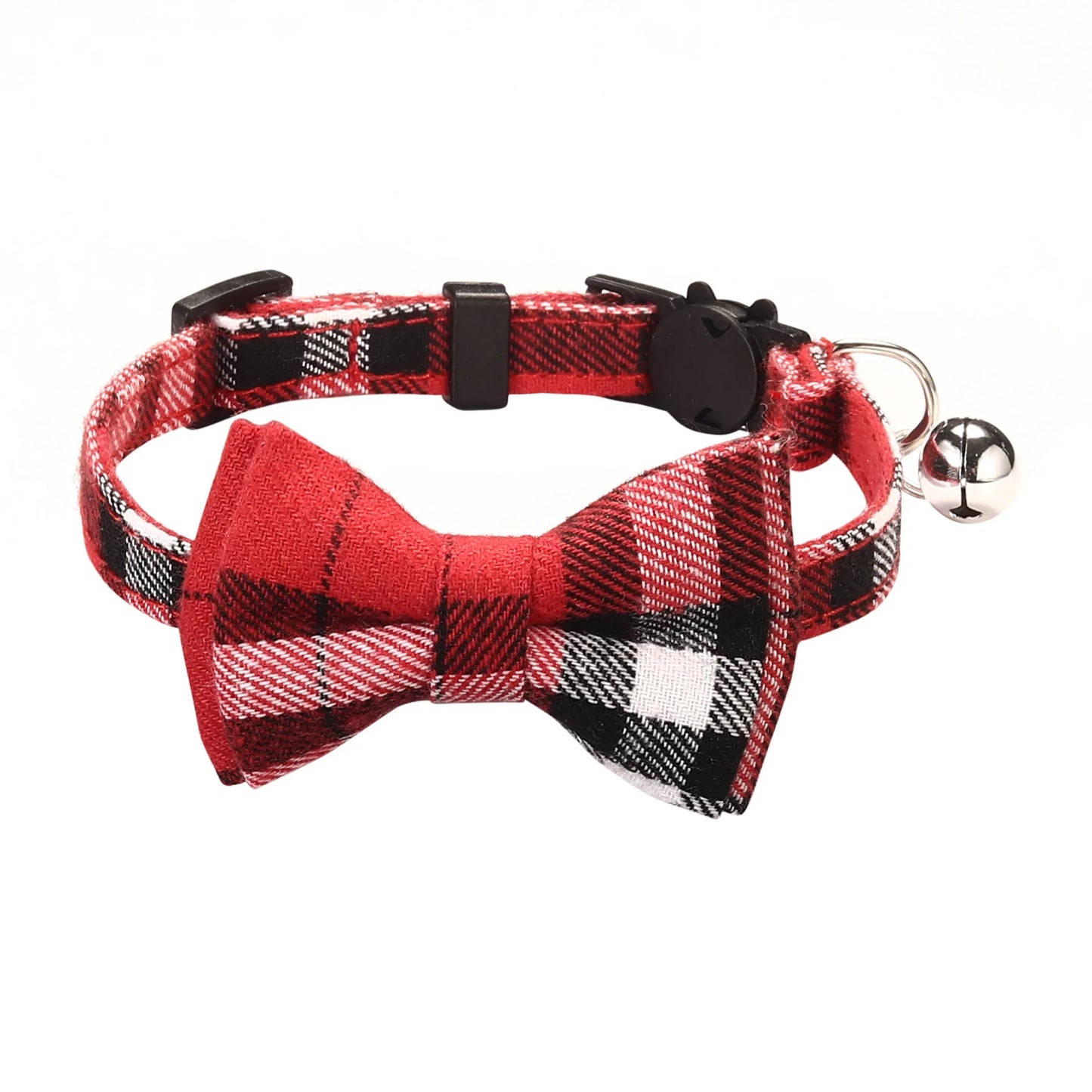 Pet Breakaway Kitten Cat Collar Bow Tie with Bell Cute Plaid Christmas Red Adjustable Dog Collar for Cats Kitten Accessories