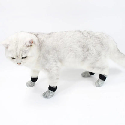 4 Pcs Cat Socks Anti-Scratch Anti Skid Protective Cats Shoes Elastic Soft Fabric Non-Slip Kitten Foot Cover Pet Supplies