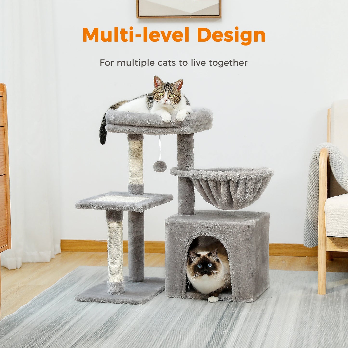 Cat tree Cat Tower for Indoor Cats 2 Styles Cat Activity Tree with Cat Scratching Posts Big Hammock and Removable Top Perch Grey