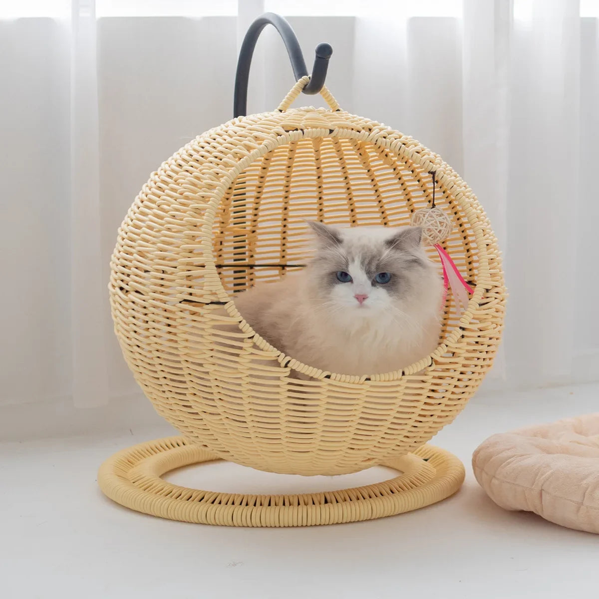 Internet celebrity semi-enclosed pet hammock cat nest cat cage round cat hanging bed basket rattan summerhammock