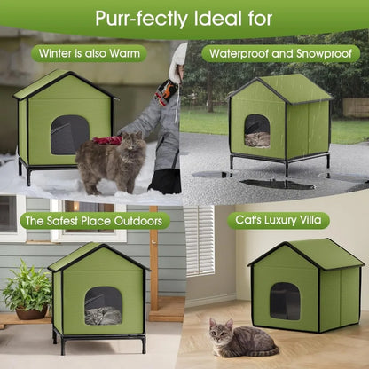 Heated Cat House Outdoor for Outsid-Wide Winter Shelter for Cat, Heated House for Outside Weatherproof Insulated Protection