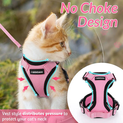 YOKEE Soft Mesh Small Cat Harness and Leash Set Adjustable Vest Escape Proof for Pet Kitten Easy Control Reflective Puppy Dogs