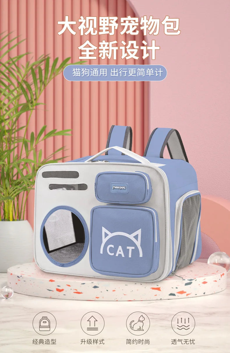 Breathable Cat Carrier Bags Portable Cat Bag Oxford Cloth Resistant Pet Bag Outdoor Pet Backpack Folding Cat Transport Bag